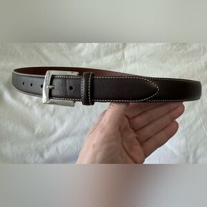 Brooks Brothers | SZ 44 | Brown Genuine Leather Silver-Tone Buckle Dress Belt